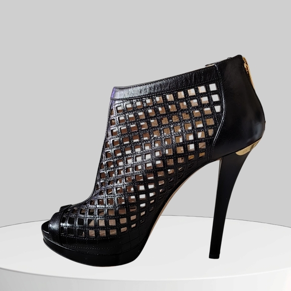 Michael Kors Black Peep-Toe Heels with Gold Zipper - Picture 11 of 11